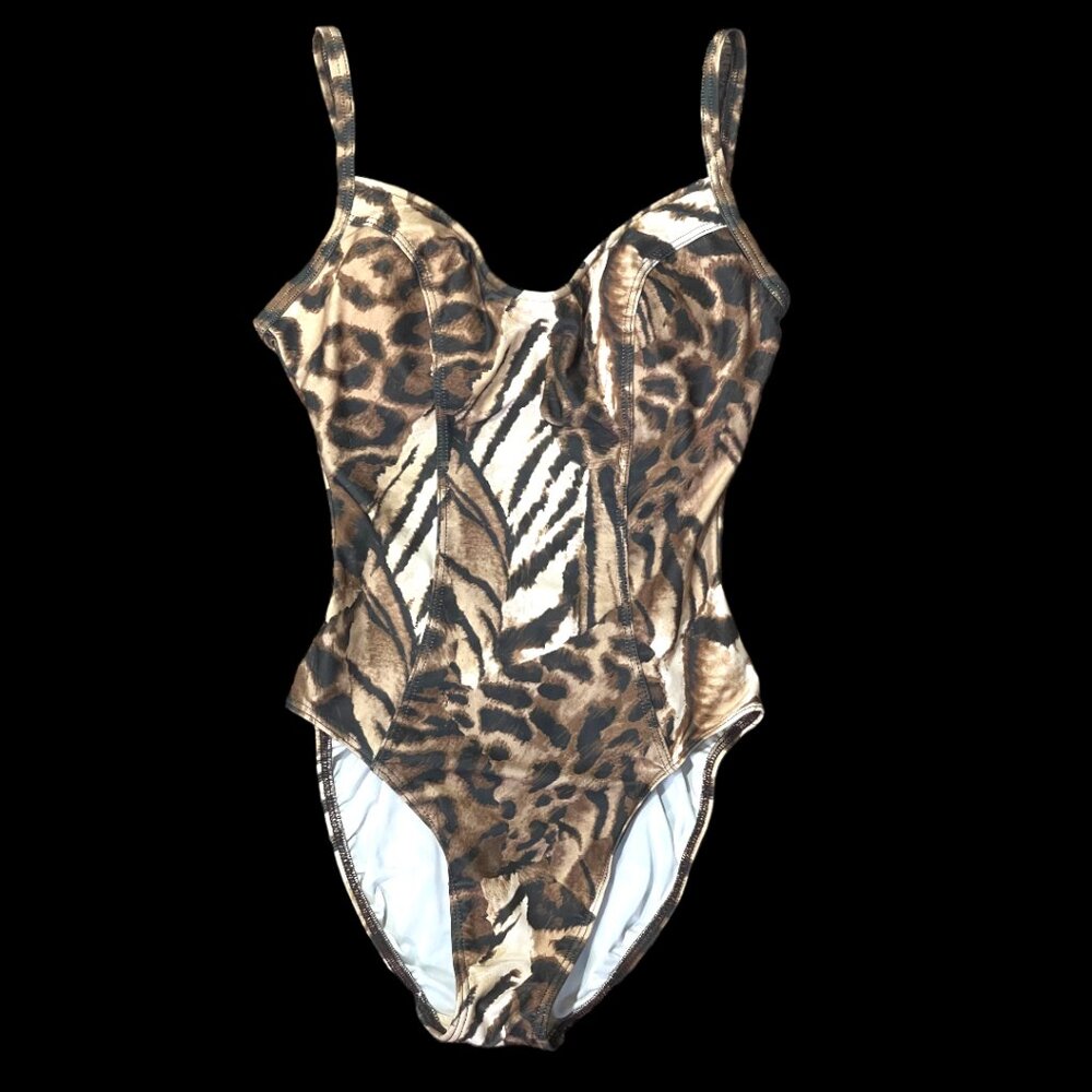 Victoria's Secret Leopard Print 1 Piece Swimsuit Open Back Thigh Cut Gel Padded